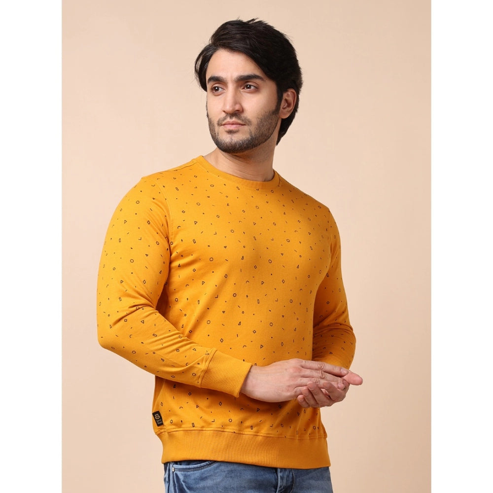 Generic Men's Casual Cotton Printed Round Neck Full Sleeve Sweat T-Shirt (Mustard)