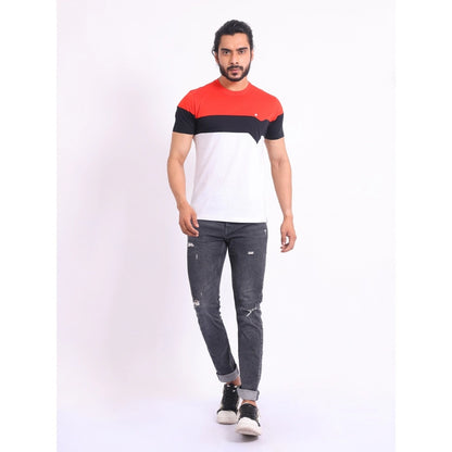 Generic Men's Casual Cotton Printed Round Neck Half Sleeve T-Shirt (Red)