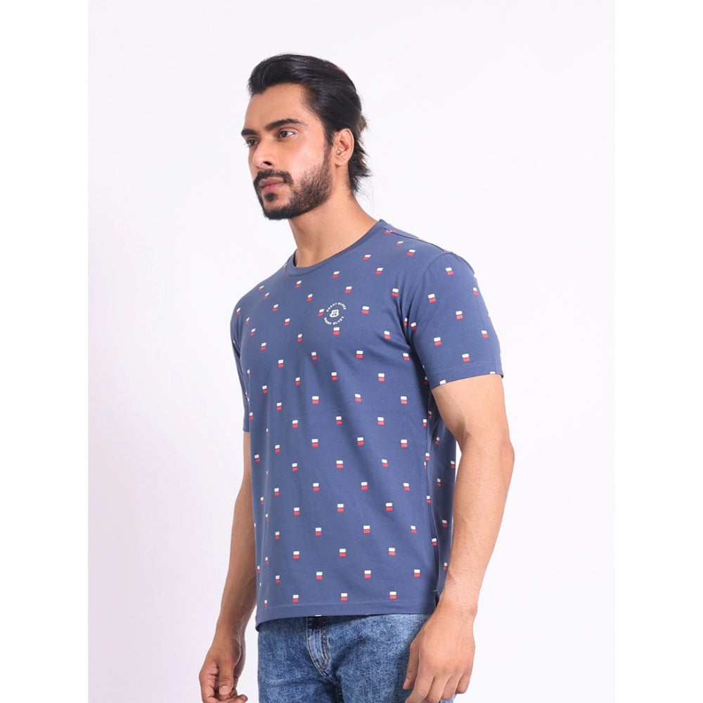 Generic Men's Casual Cotton Printed Round Neck Half Sleeve T-Shirt (Blue)