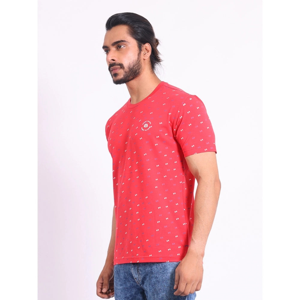 Generic Men's Casual Cotton Printed Round Neck Half Sleeve T-Shirt (Red)