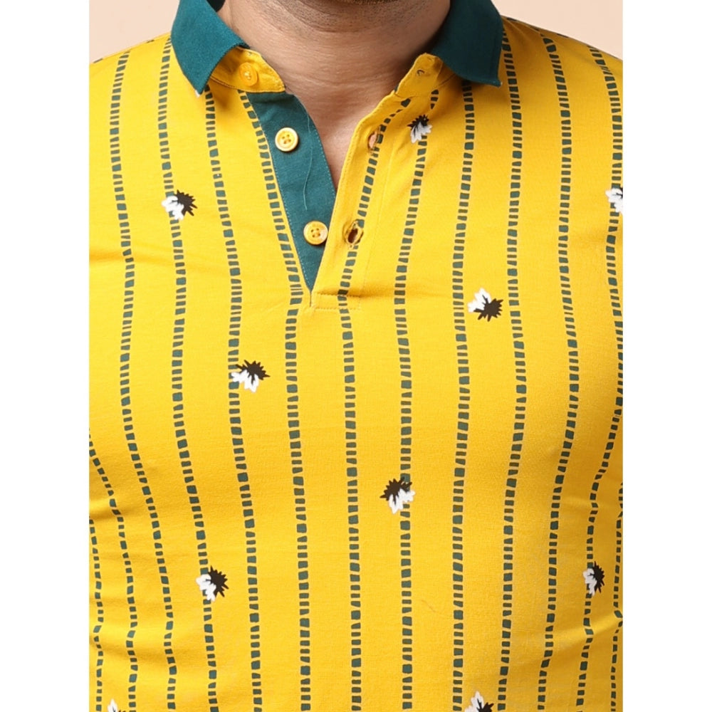 Generic Men's Casual Cotton Printed Polo Neck Half Sleeve T-Shirt (Yellow)