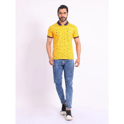 Generic Men's Casual Cotton Printed Polo Neck Half Sleeve T-Shirt (Turmeric)