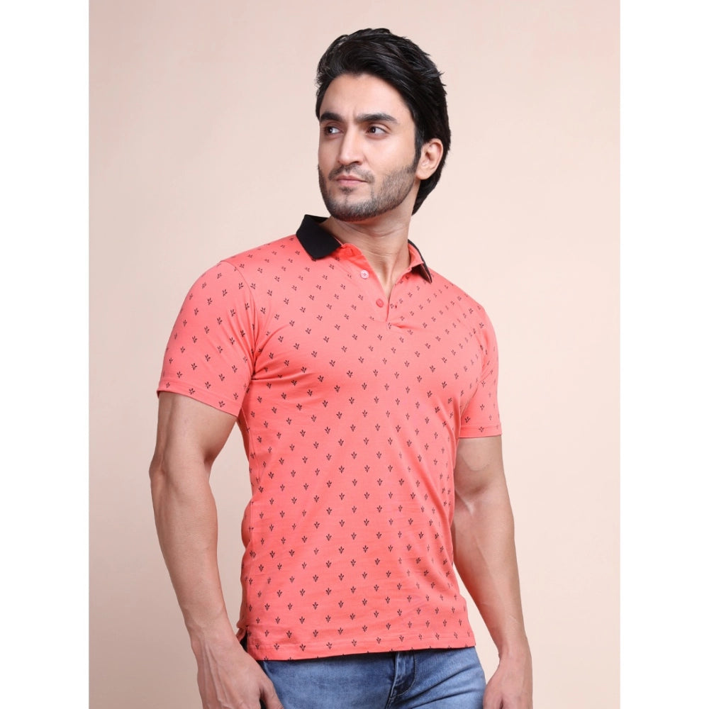 Generic Men's Casual Cotton Printed Polo Neck Half Sleeve T-Shirt (Red)