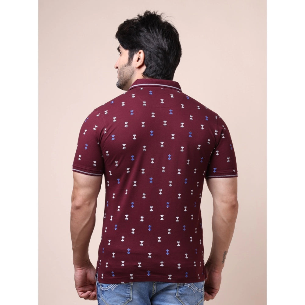 Generic Men's Casual Cotton Printed Polo Neck Half Sleeve T-Shirt (Plum)