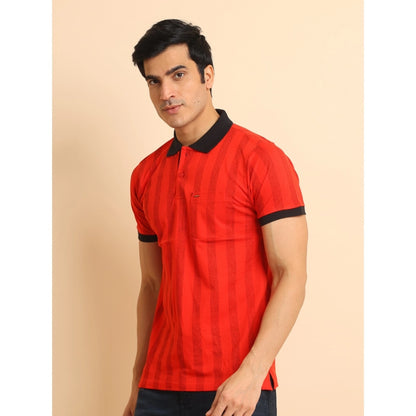 Generic Men's Casual Cotton Printed Polo Neck Half Sleeve T-Shirt (Red)