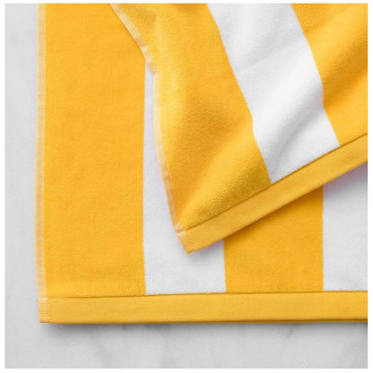 Generic Cotton Solid Bath Towels (Yellow &amp; White, Size: 36x71 In)
