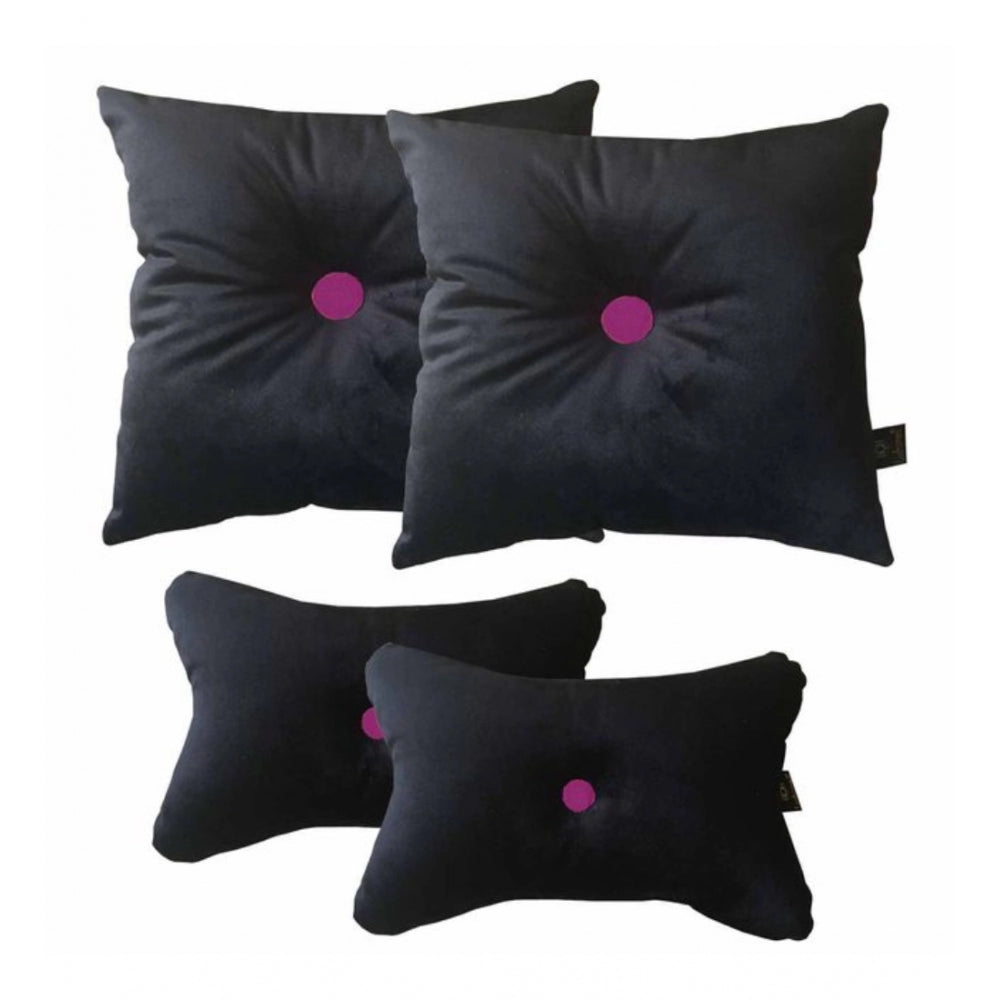 Generic Pack Of_4 Polyester Solid Car Pillow Sets (Black &amp; Pink, Size: 12x12 In)