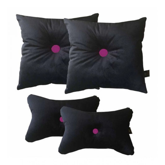 Generic Pack Of_4 Polyester Solid Car Pillow Sets (Black &amp; Pink, Size: 12x12 In)