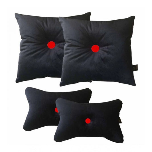 Generic Pack Of_4 Polyester Solid Car Pillow Sets (Black &amp; Red, Size: 12x12 In)