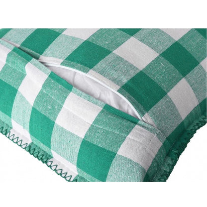 Generic Pack Of_2 Cotton Checkered Cushion Cover With Blanket Stitch (Green, Size: 12x20 In)