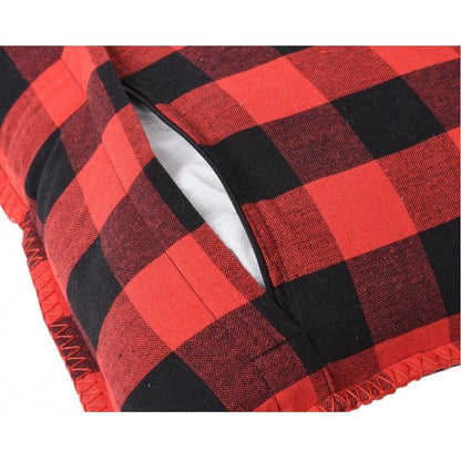 Generic Pack Of_2 Cotton Checkered Cushion Cover With Blanket Stitch (Red &amp; Black, Size: 12x20 In)
