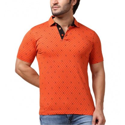 Generic Men's Casual Cotton Printed Polo Neck Half Sleeve T-Shirt (Rust)