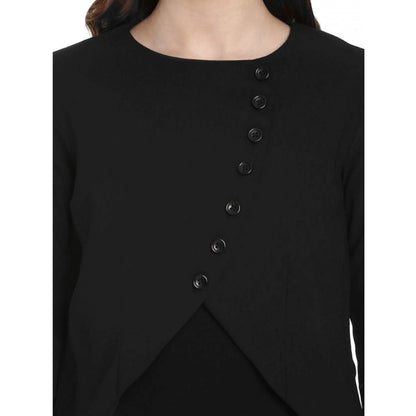 Generic Women's Polyester Diagonal Cut Long Sleeves Blazer (Black)
