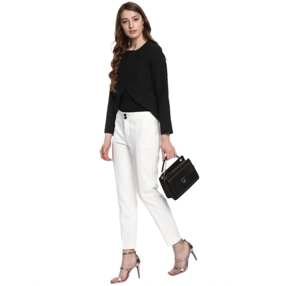 Generic Women's Polyester Diagonal Cut Long Sleeves Blazer (Black)