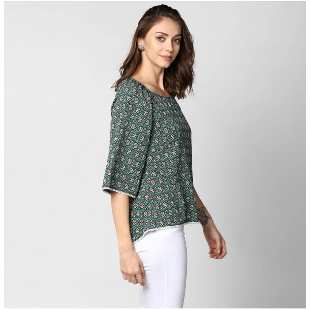 Generic Women's Polyester Printed 3-4th Sleeves Top (Green)