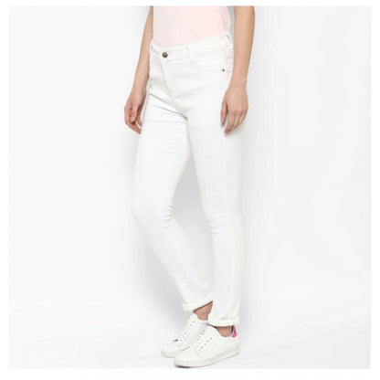 Generic Women's Denim Solid Buttoned Jeans (White)