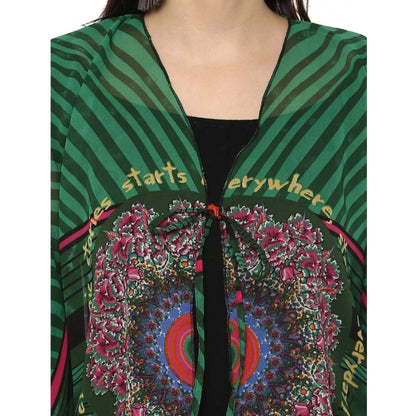Generic Women's Polyester Printed Kaftan Sleeve Shrug (Green - Multicolor)