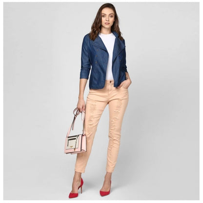 Generic Women's Denim Solid 3-4th Sleeves Top (Blue)