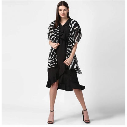 Generic Women's Polyester Printed Short Sleeve Shrug (Black)