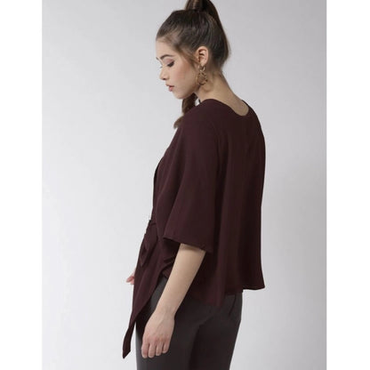 Generic Women's Polyester Solid Cape Sleeve Top (Maroon)