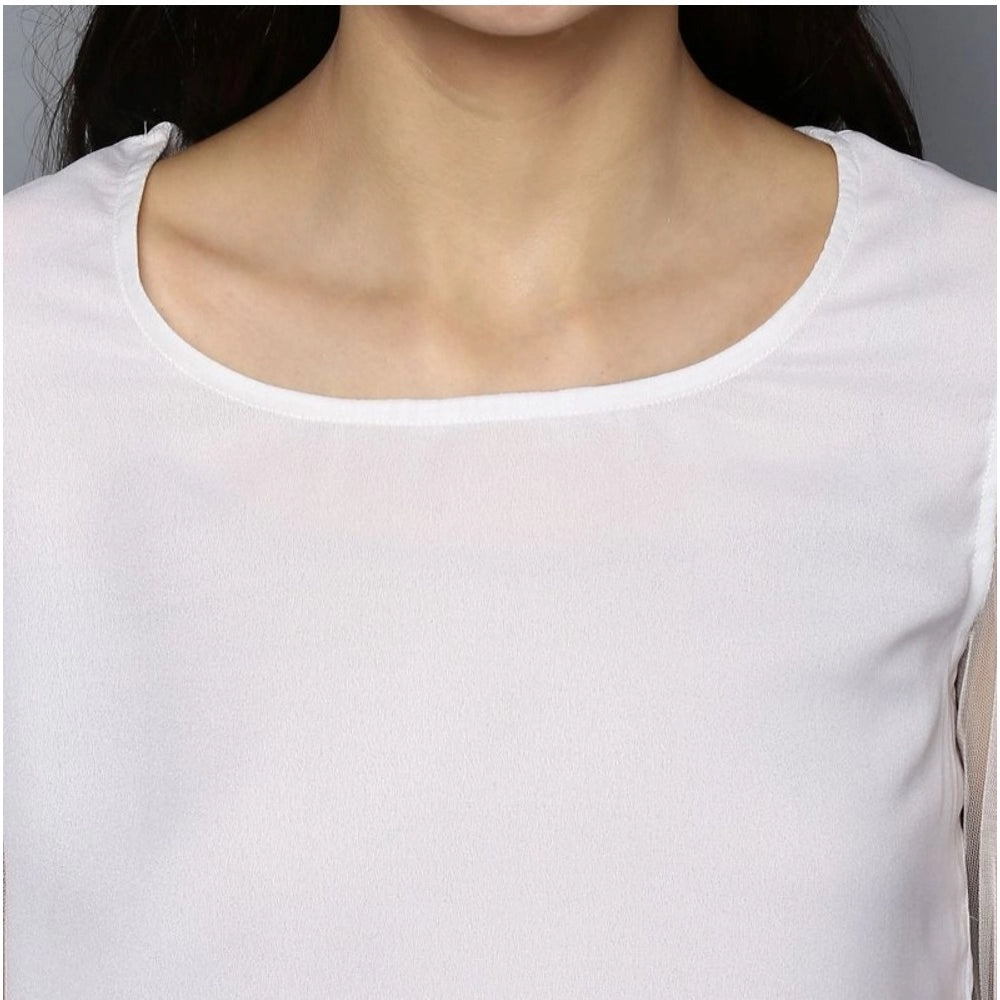 Generic Women's Polyester Solid Tier Sleeve Top (White)