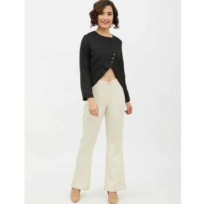 Generic Women's Polyester Asymmetrical Long Sleeves Top (Black)