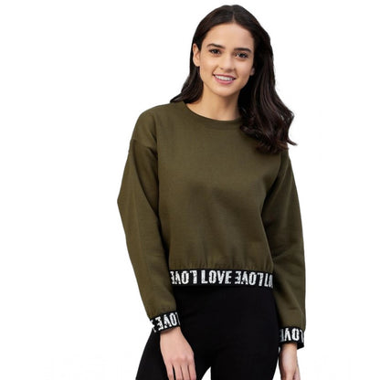 Generic Women's Fleece Solid Long Sleeves Sweatshirt (Olive)