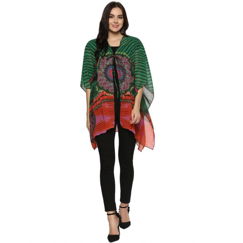 Generic Women's Polyester Printed Kaftan Sleeve Shrug (Green - Multicolor)