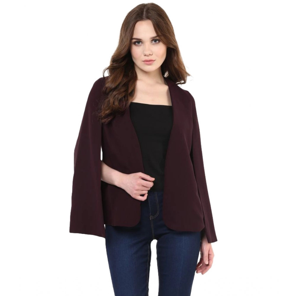 Generic Women's Polyester Solid Cape Sleeve Blazer (Wine)