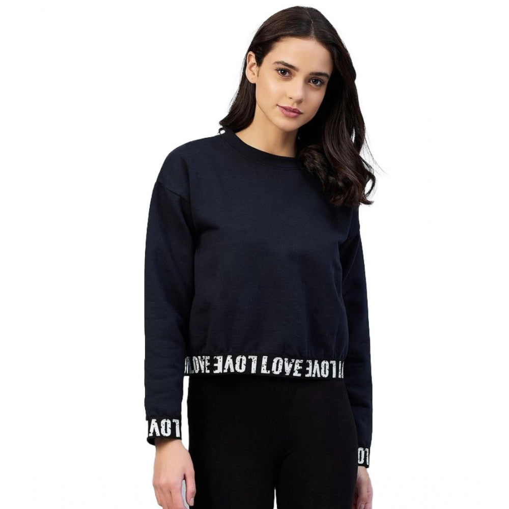 Generic Women's Fleece Solid Long Sleeves Sweatshirt (Navy)
