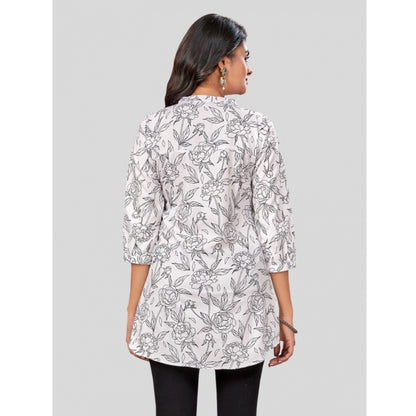 Generic Women's Poly Crepe Chinese Collar 3/4 Sleeves Short Top (Black-White)