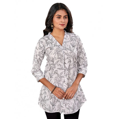 Generic Women's Poly Crepe Chinese Collar 3/4 Sleeves Short Top (Black-White)