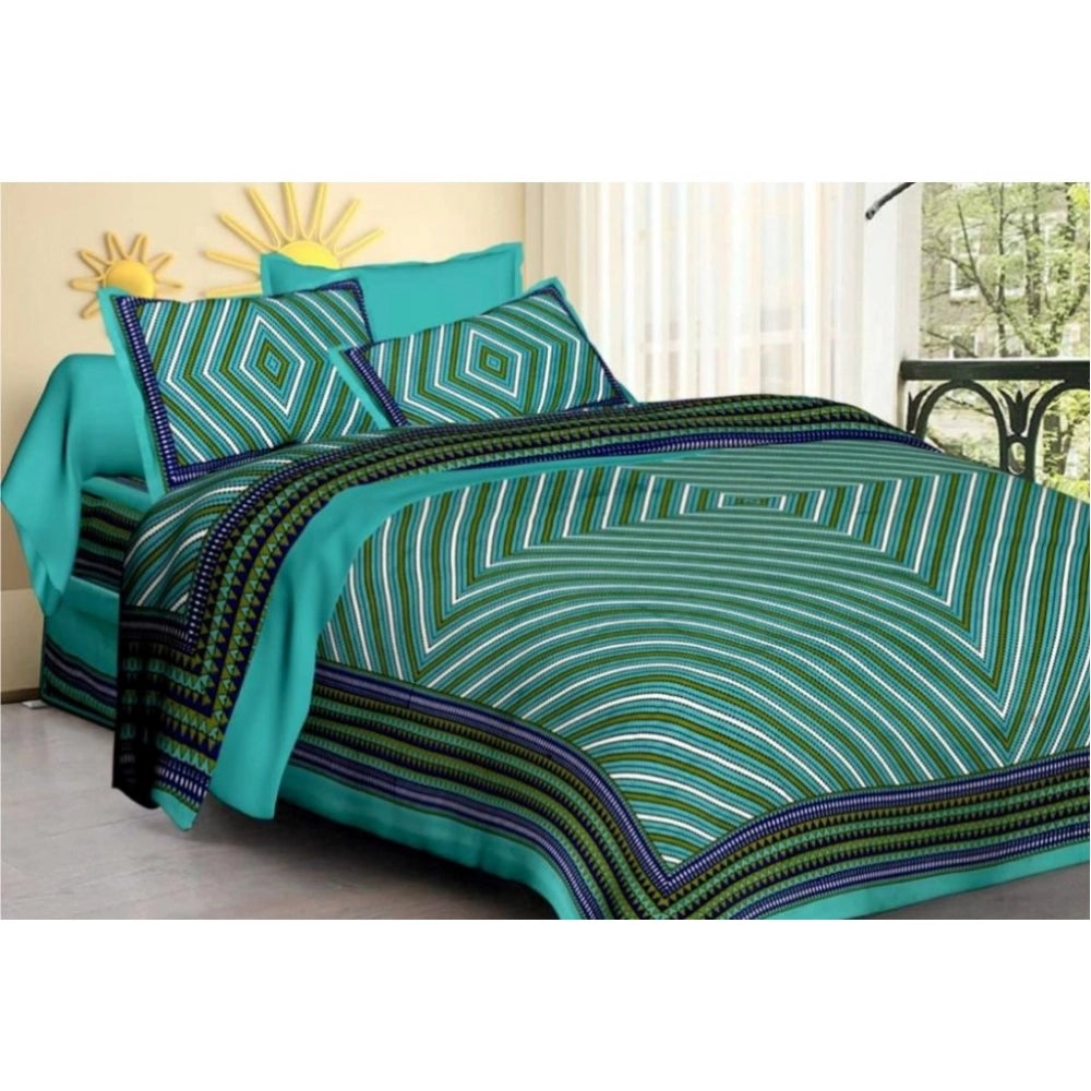 Generic Cotton Printed Queen Size Bedsheet With 2 Pillow Covers (Green, 90x100 Inch)