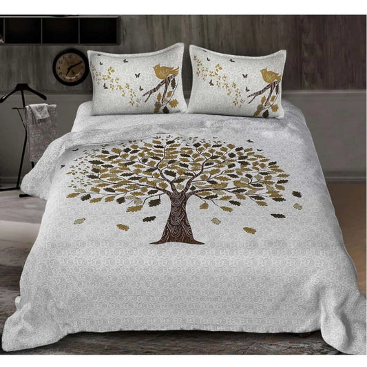 Generic Cotton Printed Queen Size Bedsheet With 2 Pillow Covers (White, 90x100 Inch)