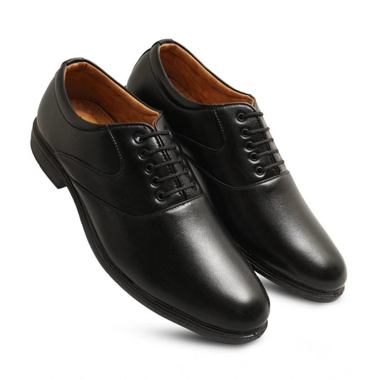 Generic Men's Casual Faux Leather Solid Lace-Up Formal Shoes (Black)