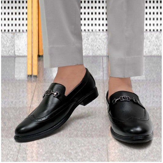 Generic Men's Casual Faux Leather Solid Slip-on Formal Shoes (Black)