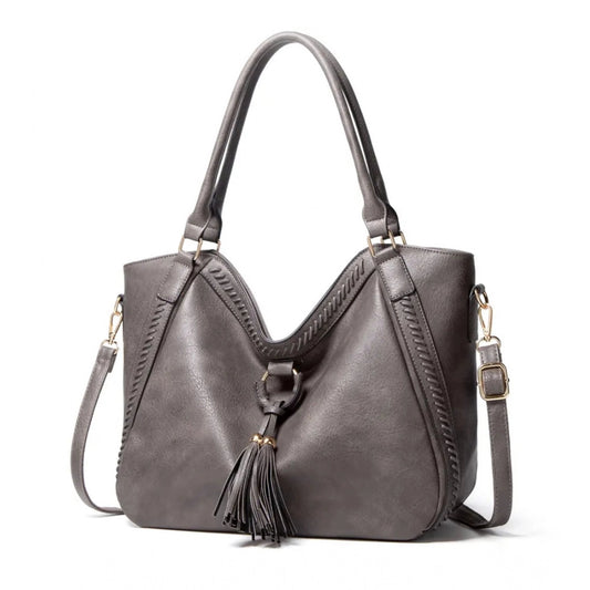Generic Women's PU Leather Large Shoulder Zipper Handbag (Grey)