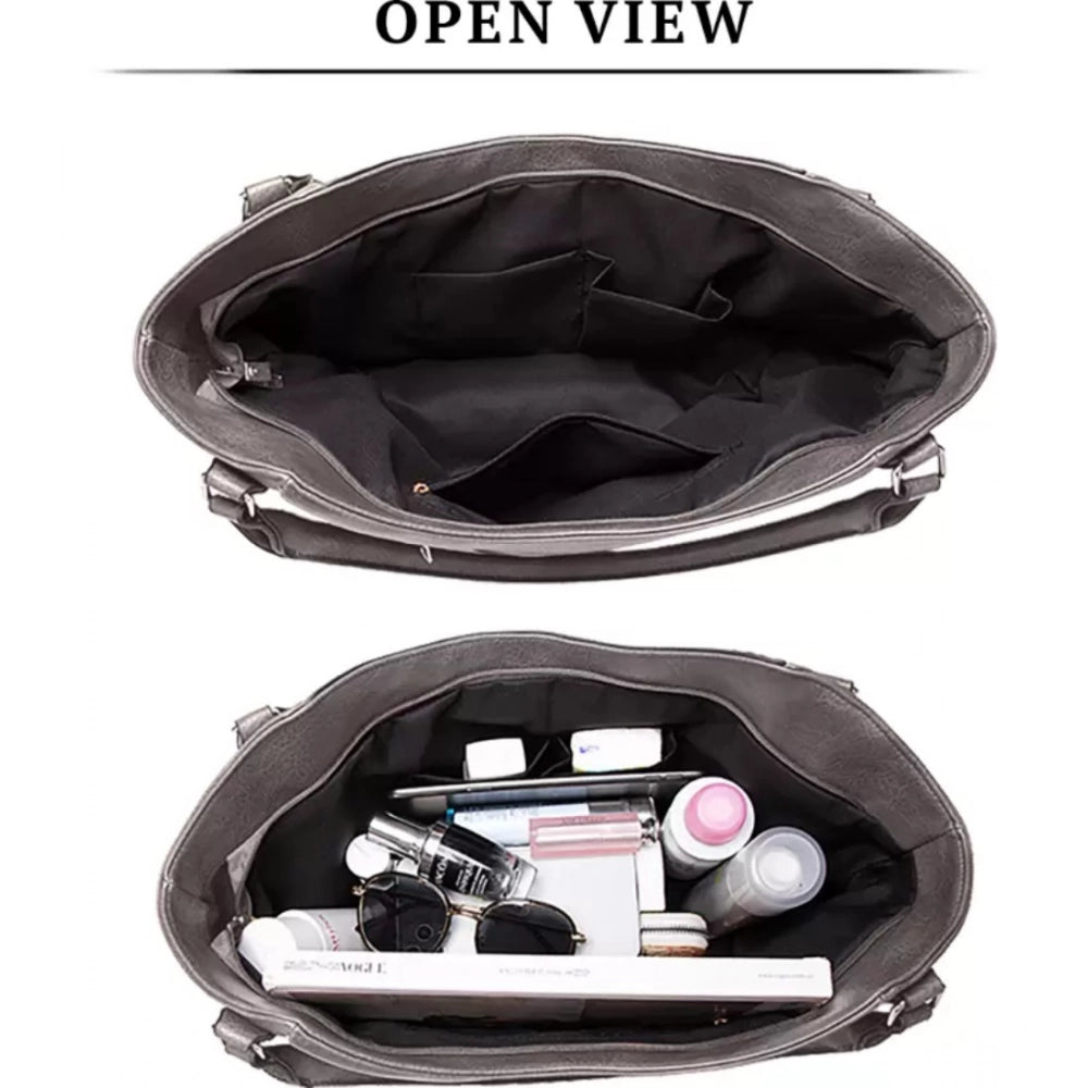 Generic Women's PU Leather Large Shoulder Zipper Handbag (Grey)