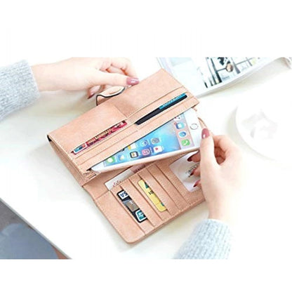 Generic Women's Faux Leather Medium Snap Button Wallet (Brown)