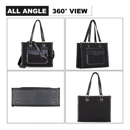 Generic Women's Canvas Medium Top handle Satchel Zipper Handbag (Black)