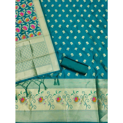 Generic Women's Banarasi Silk Printed Unstitched Salwar Suit Material With Dupatta (Rama, 3Mtrs)