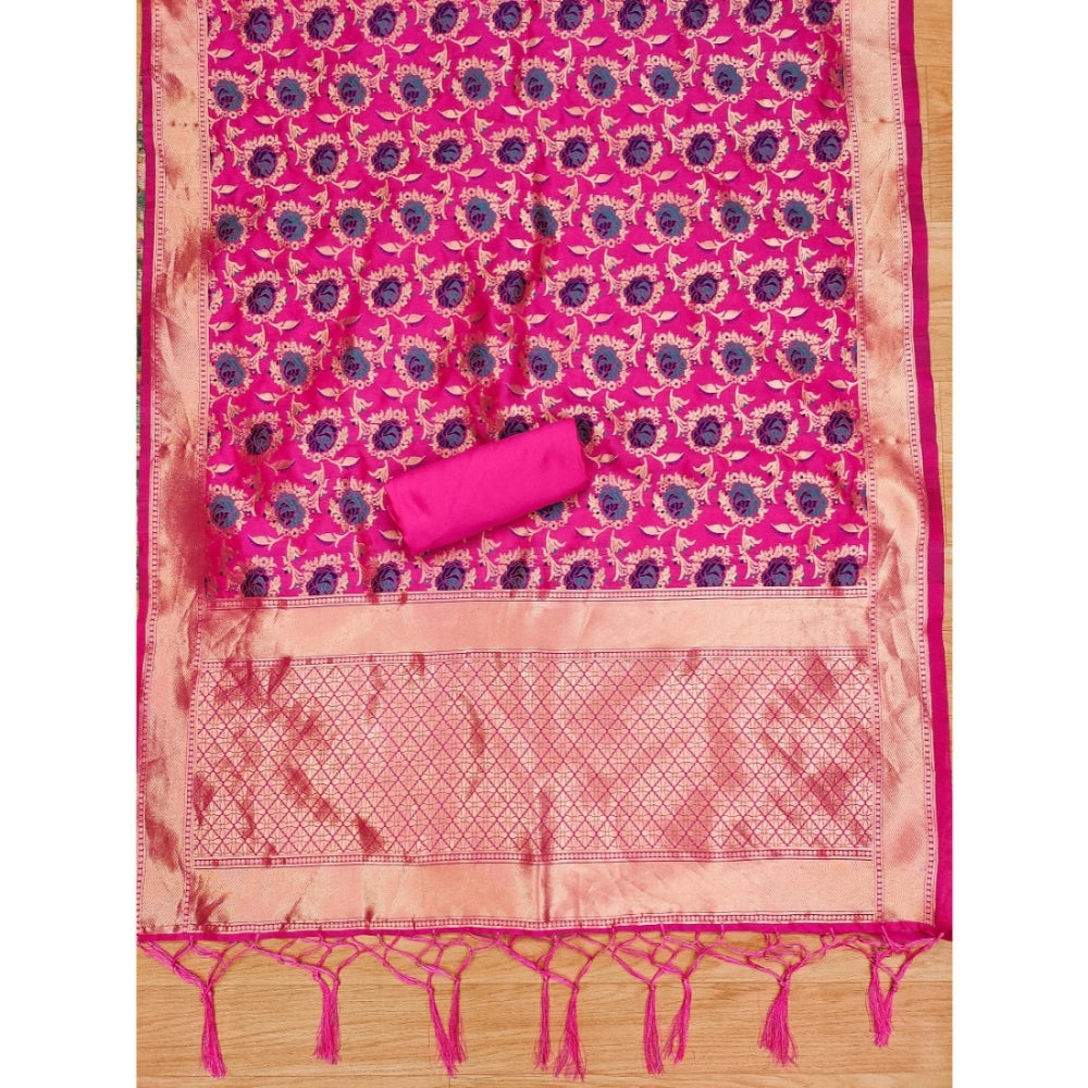 Generic Women's Banarasi Silk Printed Unstitched Salwar Suit Material With Dupatta (Rani, 3Mtrs)