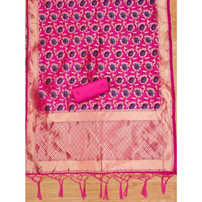 Generic Women's Banarasi Silk Printed Unstitched Salwar Suit Material With Dupatta (Rani, 3Mtrs)