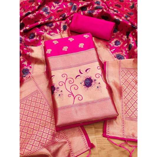 Generic Women's Banarasi Silk Printed Unstitched Salwar Suit Material With Dupatta (Rani, 3Mtrs)