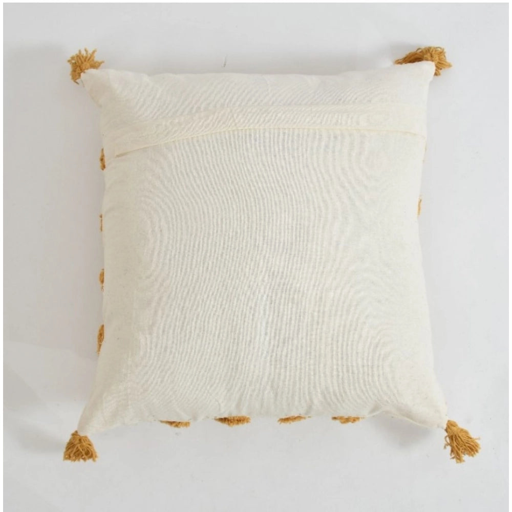 Generic Cotton Diamond Tufted Cushion Pillow Cover 16x16 Inch Pack of 2 (Yellow)