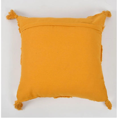 Generic Cotton Tufted Cushion Pillow Cover 16x16 Inch Pack of 2 (Yellow)