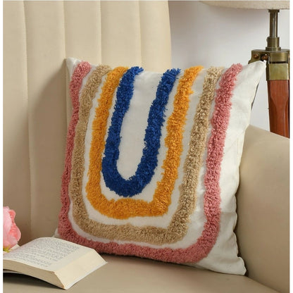 Generic Cotton Tufted Cushion Pillow Cover 16x16 Inch Pack of 2 (Ranibow)