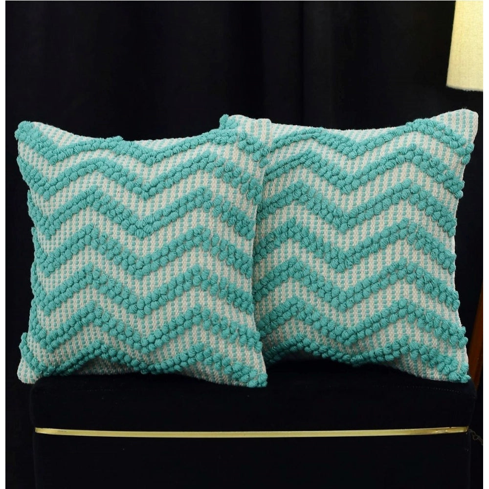 Generic Cotton Handcrafted Pit Loom Cushion Cover 16x16 Inch Pack of 2 (Sea Green)