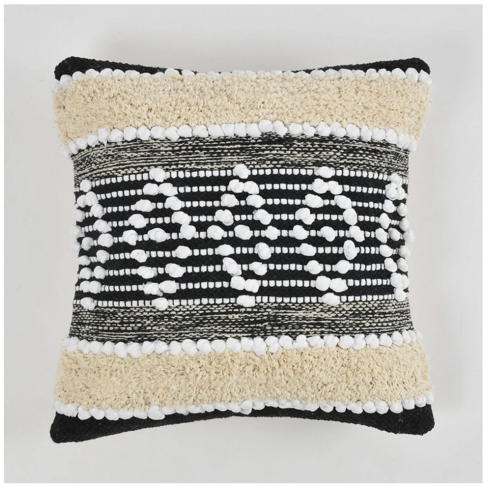 Generic Cotton Diamond Handcrafted Pit Loom Cushion Cover 16x16 Inch Pack of 2 (Black Cream)