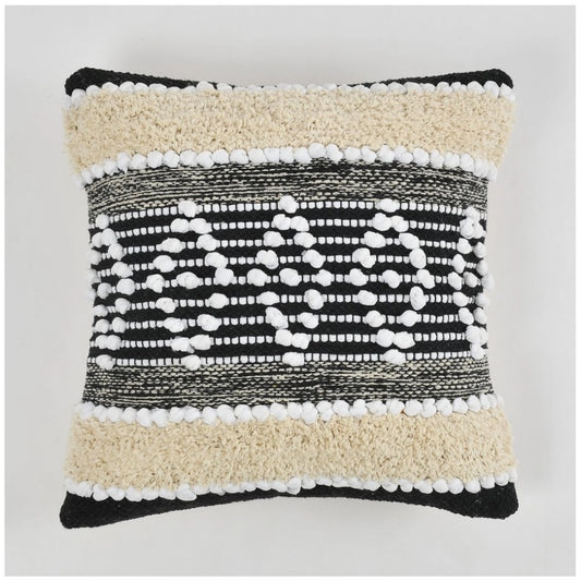 Generic Cotton Diamond Handcrafted Pit Loom Cushion Cover 16x16 Inch Pack of 2 (Black Cream)